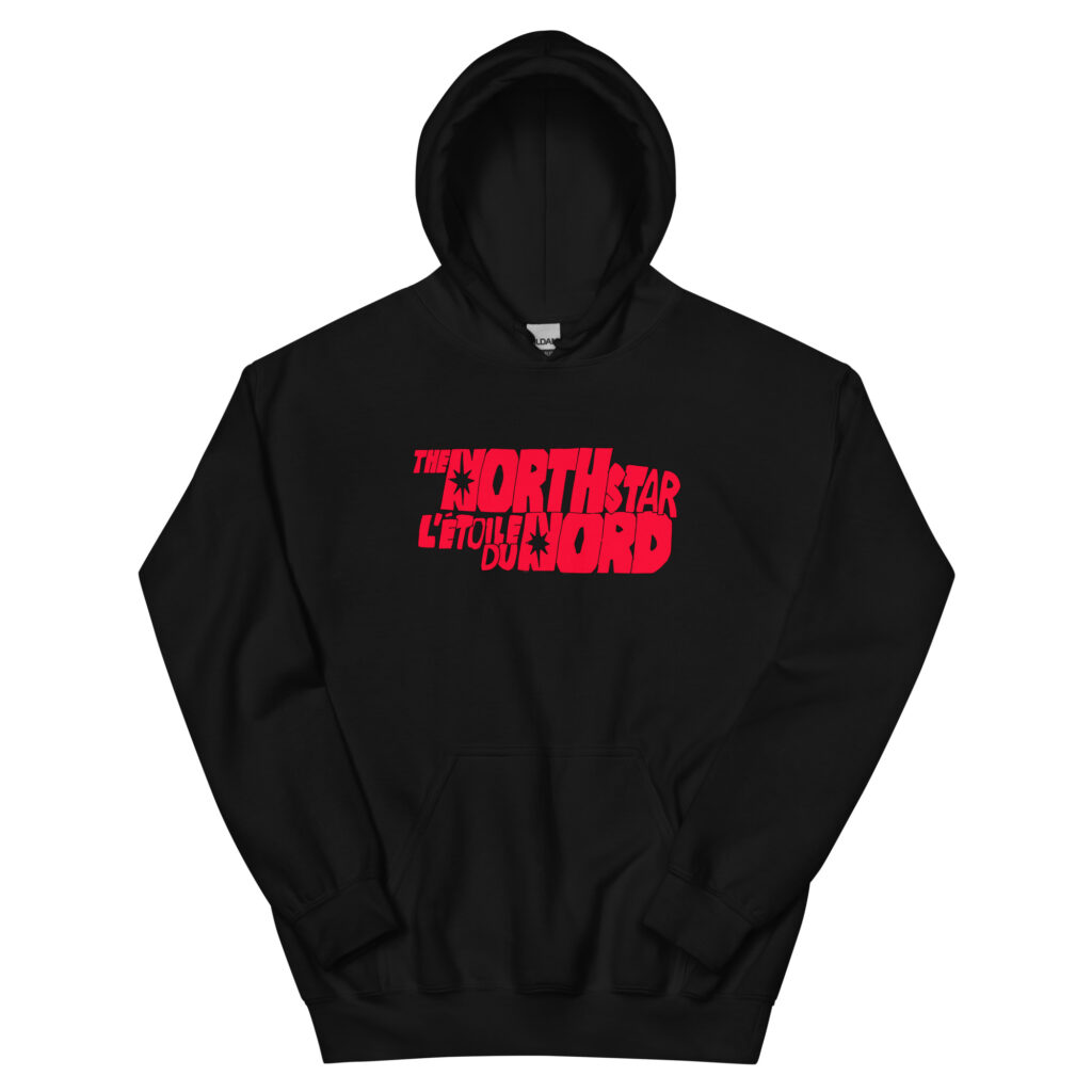 Bilingual unisex hoodie, cartoon style | Hoodie unisexe bilingue, style bande-dessinée